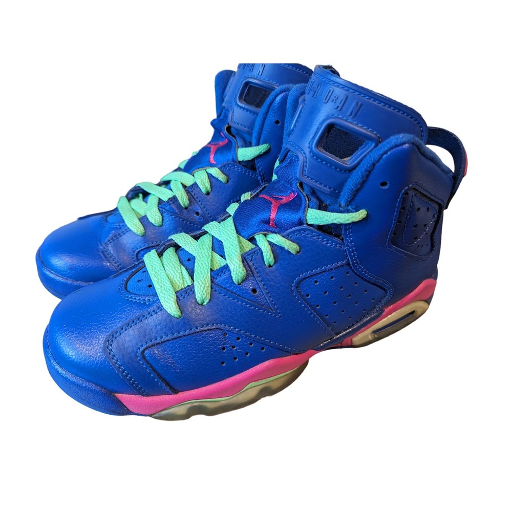 Jordan 6 Retro Elec Blue Hot Pink Neon Green Laces Sz 5.5Y